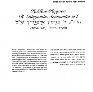 Aronowitz Binyamin Bio